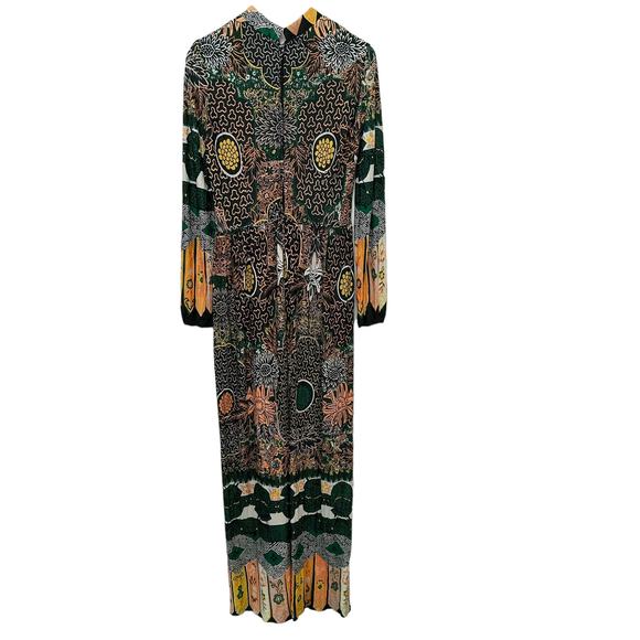 Vintage 60s 70s City Scene Maxi Dress Abstract Floral Boho Long Sleeve Medium - Picture 2 of 12